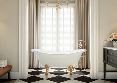 Modern Bathroom Featuring Textured Subway Tile and Geometric Pattern Floor | Newburyport MA Tile Design