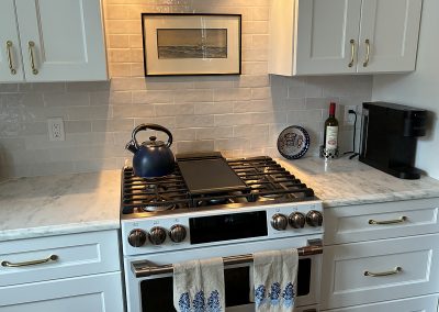 Soft Neutral Subway Tile Backsplash in Classic White Kitchen | Tiles Gone Wild Newburyport MA